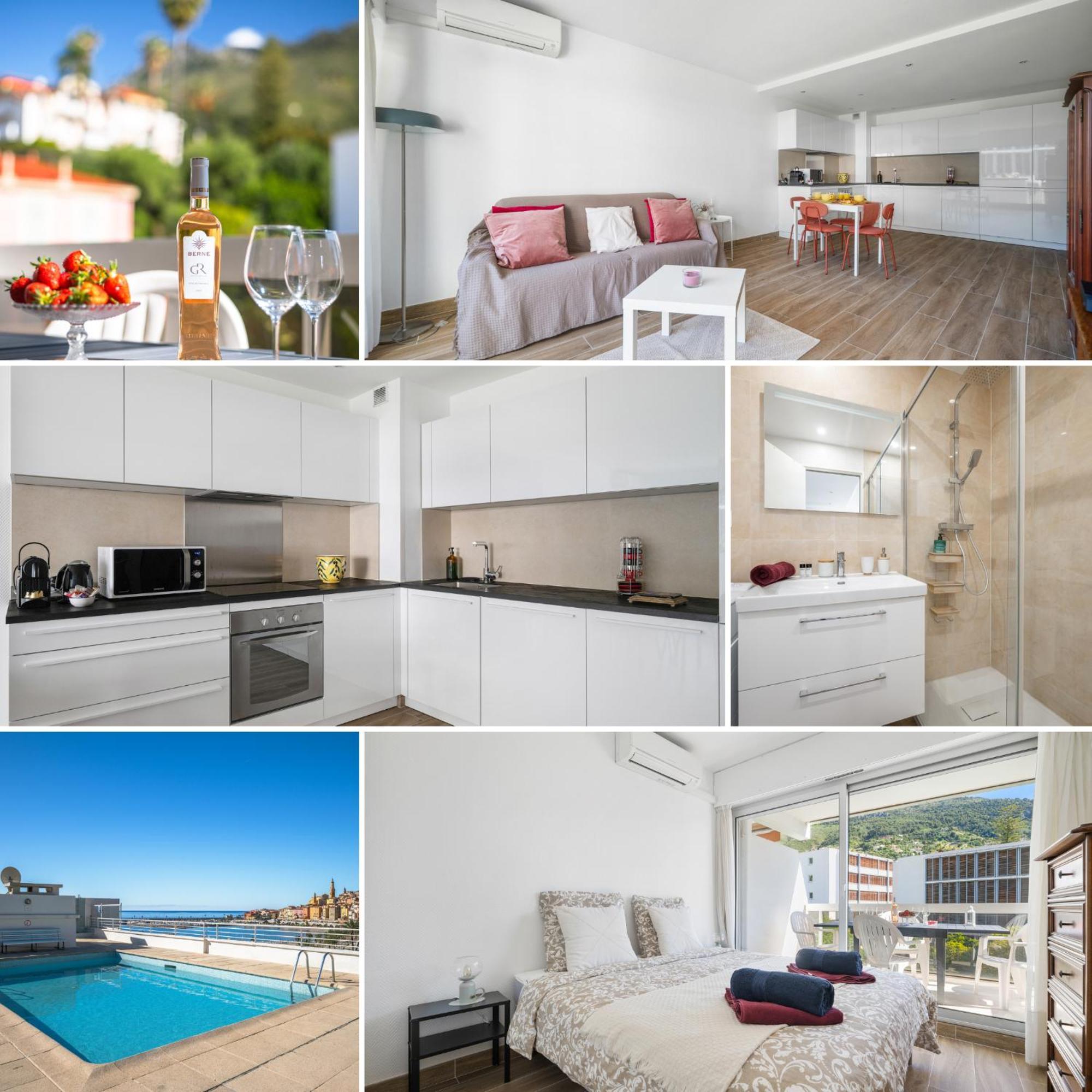 Ferienwohnung Le Rocamare - Piscine Toit Terrasse - Parking Prive - Terrasse Menton Exterior foto